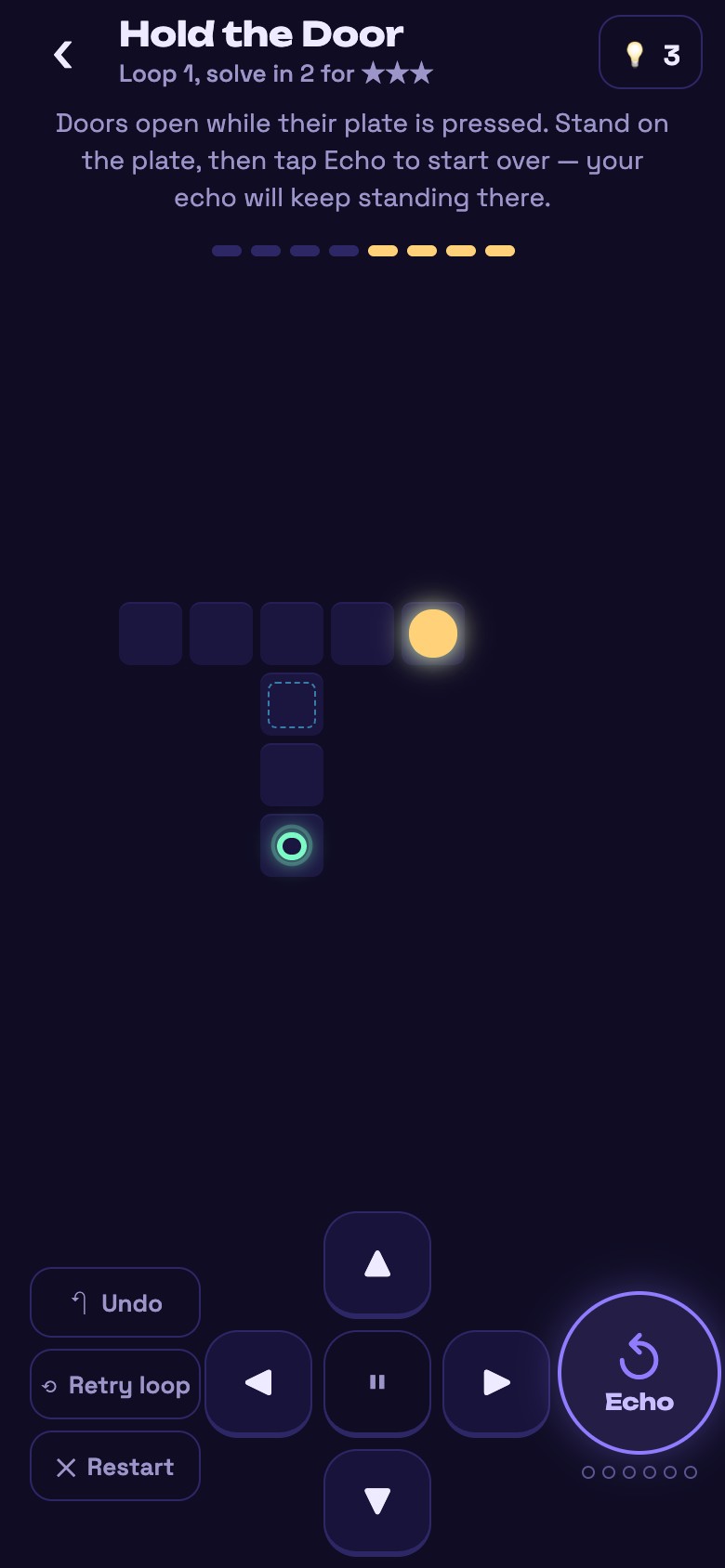 The gold player moves onto a plate during the first loop.
